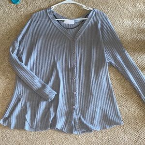 Waffle knit blouse button up